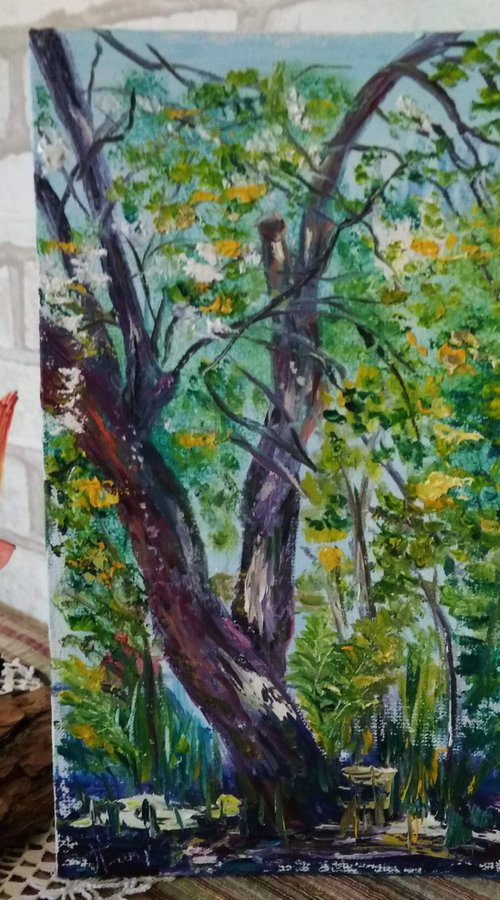 Tree in the Garden Pleinair painting by Oksana Fedorova