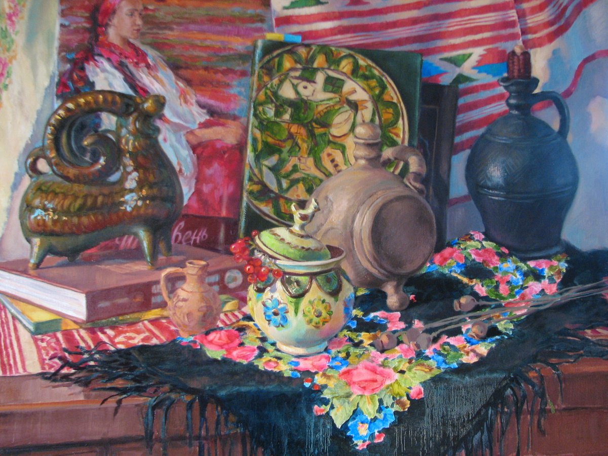 Impressionistic Still Life Oil Painting By Procach Olesia, 35 X 28", Nicely, Original Artwork