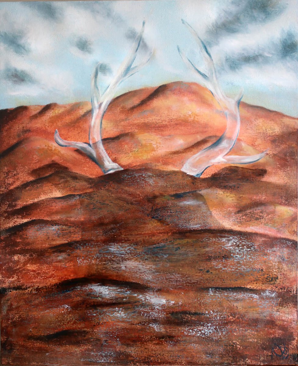 Surrealistic Landscape Oil Painting By Vanessa T Stefanova, 18 X 22", Chameleon, Original Artwork