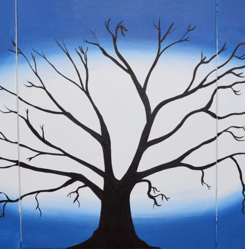 Tree of life on Blue abstract painting by Stuart Wright
