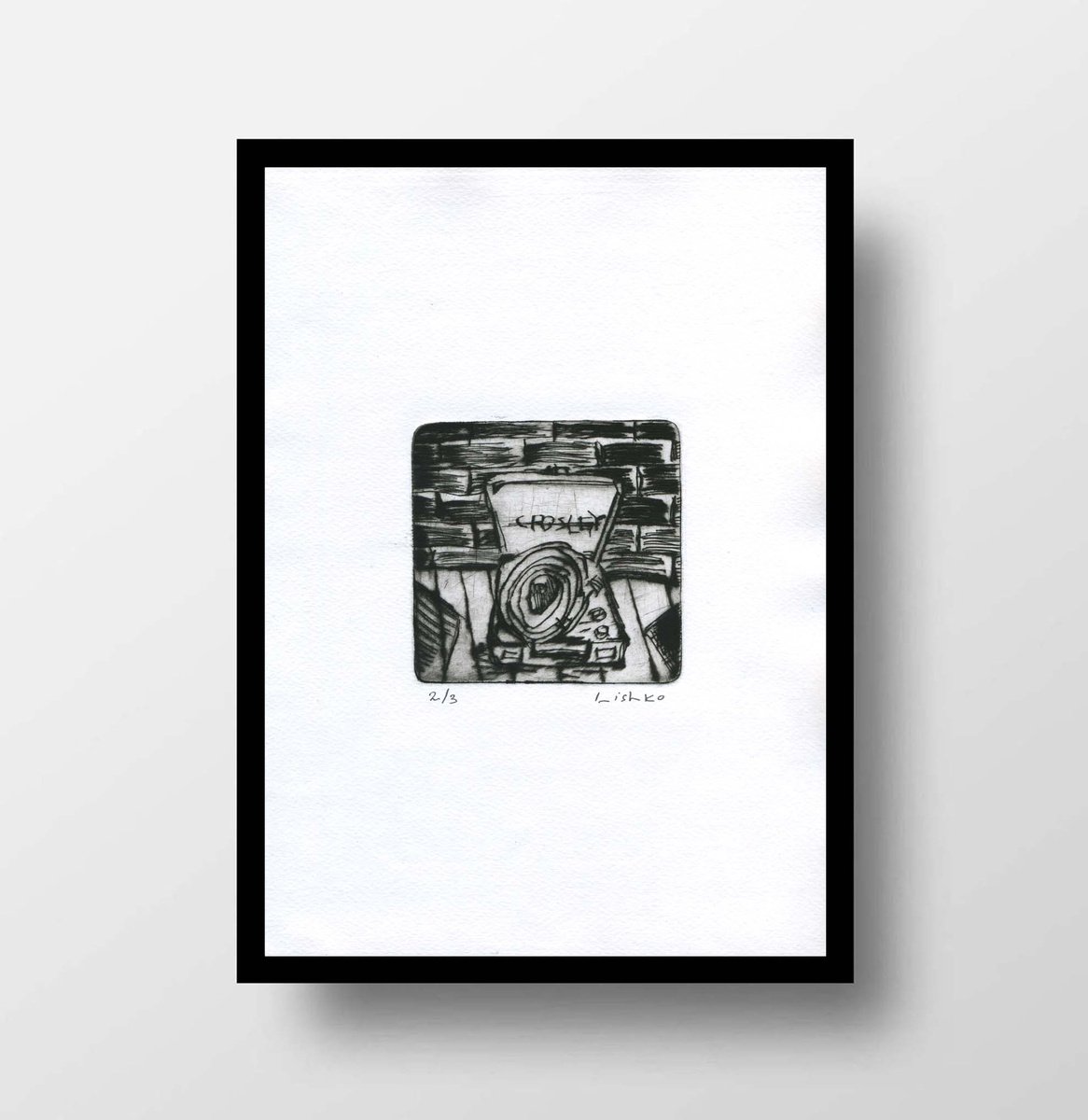 Expressive Still Life Etchings & Engravings By V. Lishko, 8 X 12", Vinyl Player, Original Artwork