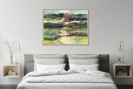 SEA, STORM AT SUNSET - original landscape oil painting, seascape, beach seashore
