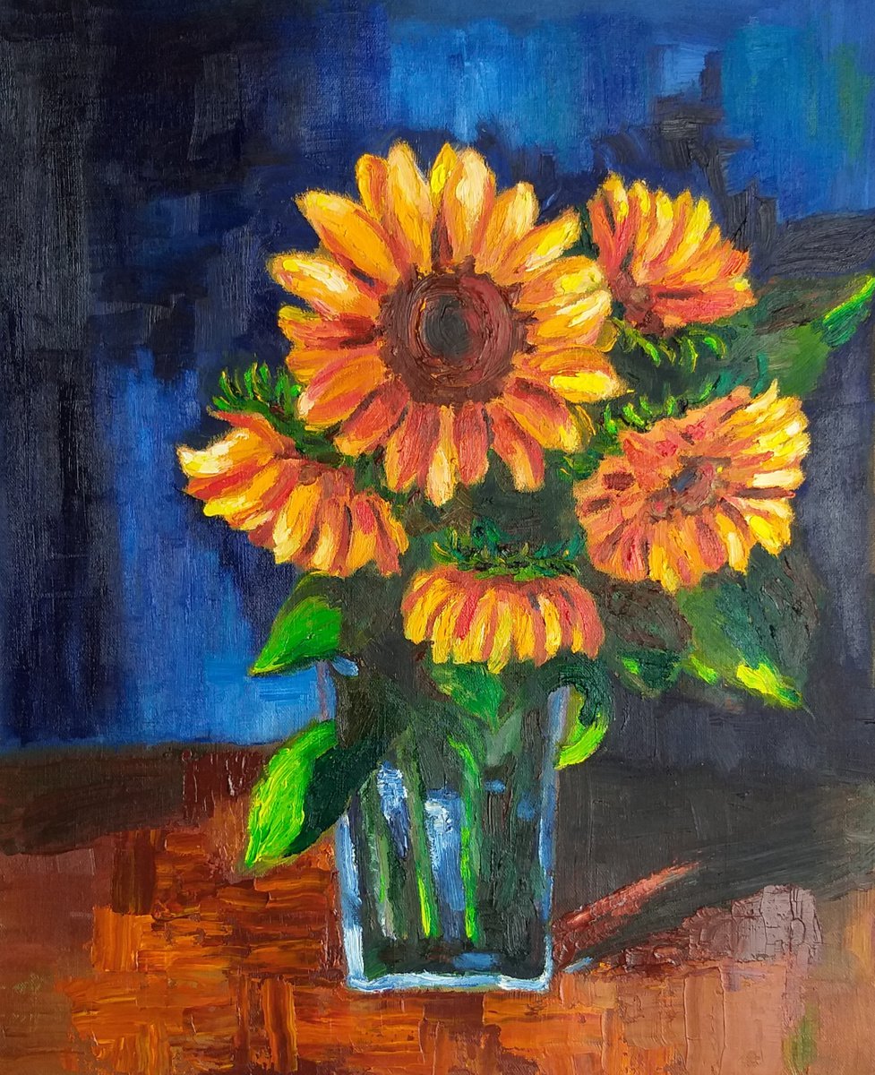 Sunflowers, oil painting by Geeta Yerra
