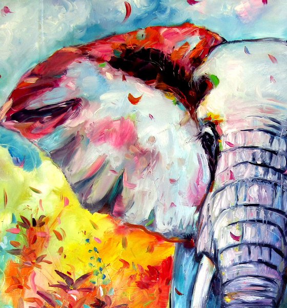 Majestic elephant with flowers
