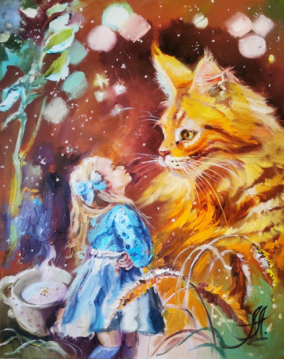 Original Alice Art, Maine Coon, Alice in Wonderland Art