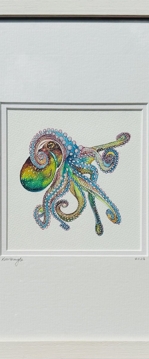 Framed Watercolour Octopus by Kate Mac
