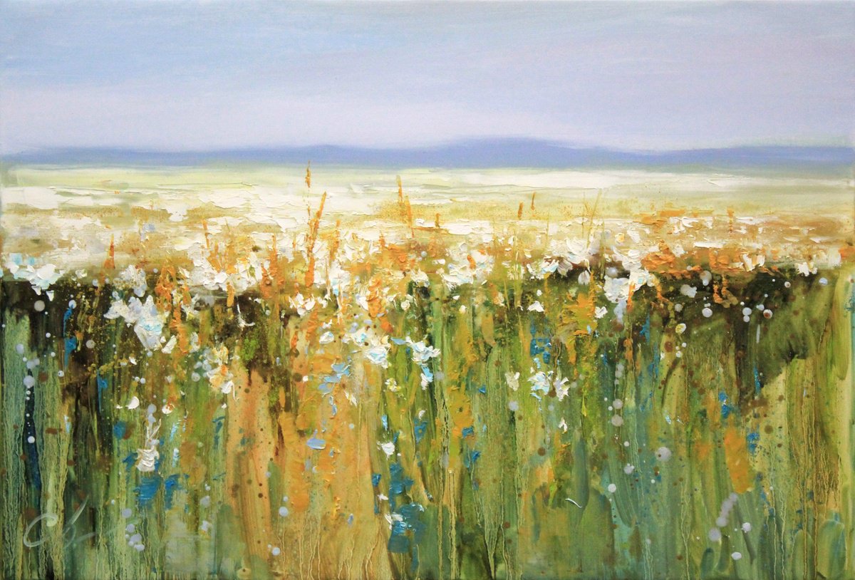 Impressionistic Landscape Oil Painting By Serhii Cherniakovskyi, 26 X 18", Field Of Flowers, Original Artwork