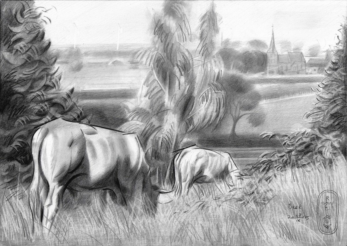 Geometric Landscape Pencil Drawing By Corne Akkers, 12 X 8, Beek - 08-09-25, Original Artwork