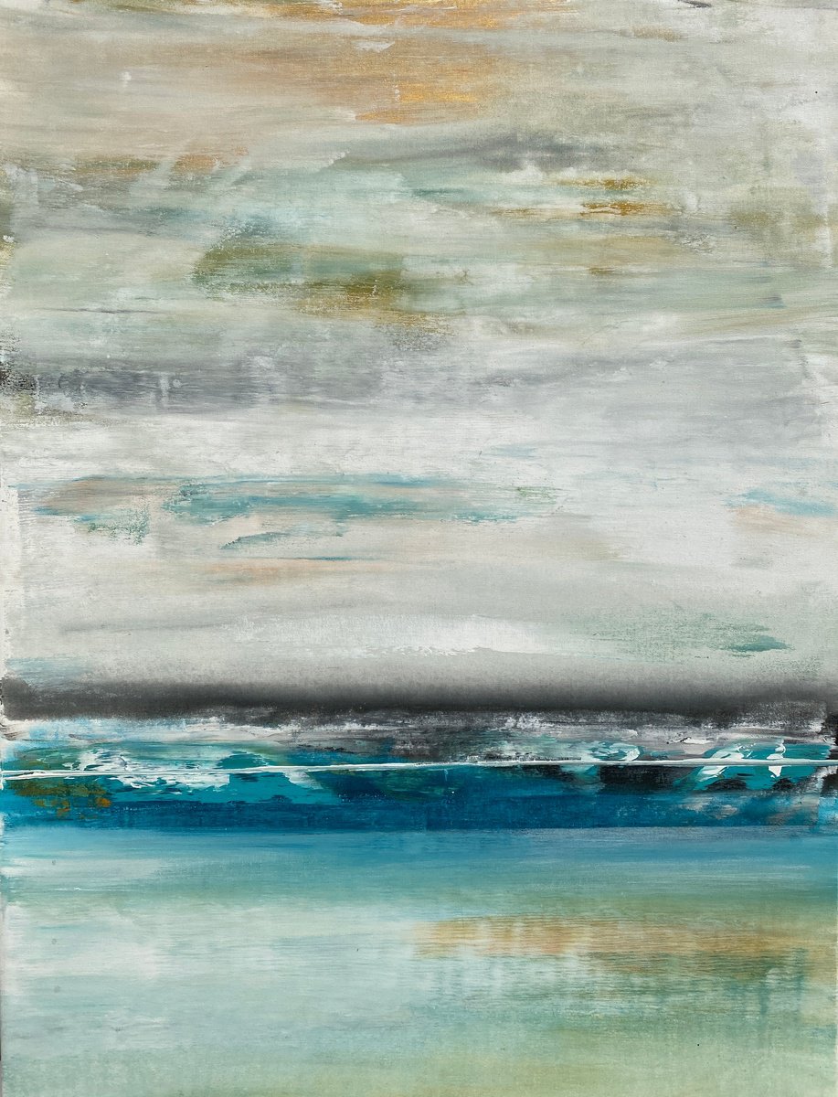 Abstract Landscape Acrylic Painting By Madhav Singh, 39 X 51", Coastline, Original Artwork