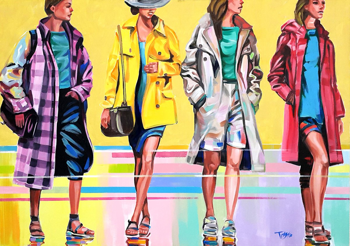 Abstract Portrait Acrylic Painting By Trayko Popov, 39 X 28", Girls, Original Artwork