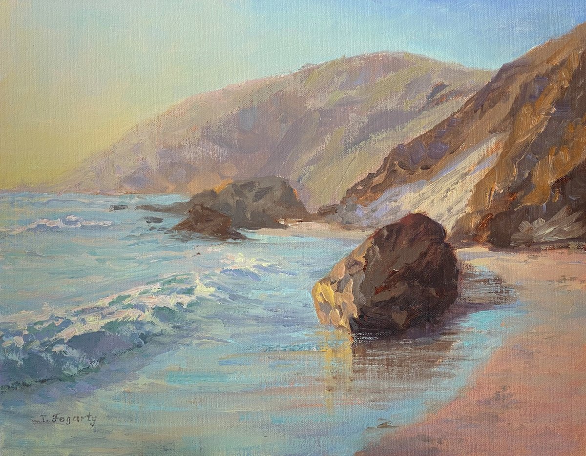 Impressionistic Landscape Oil Painting By Tatyana Fogarty, 14 X 11", Sunset At Pfeiffer Beach, Original Artwork