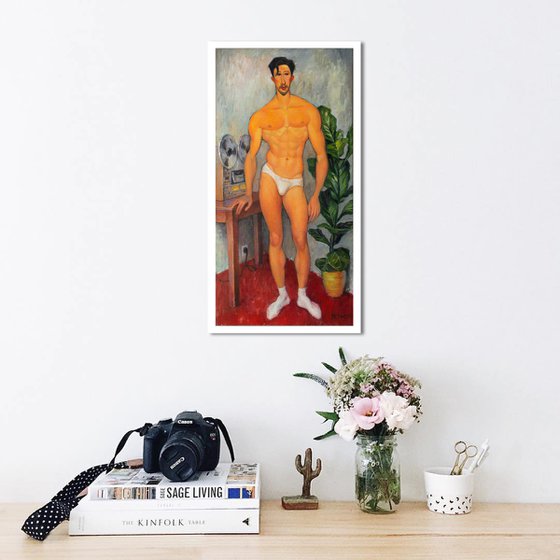 RETRO BOY by Yaroslav Sobol - (Inspired by Amedeo Modigliani Modern Impressionistic Figurative Oil painting of a Man Gift Home Decor)