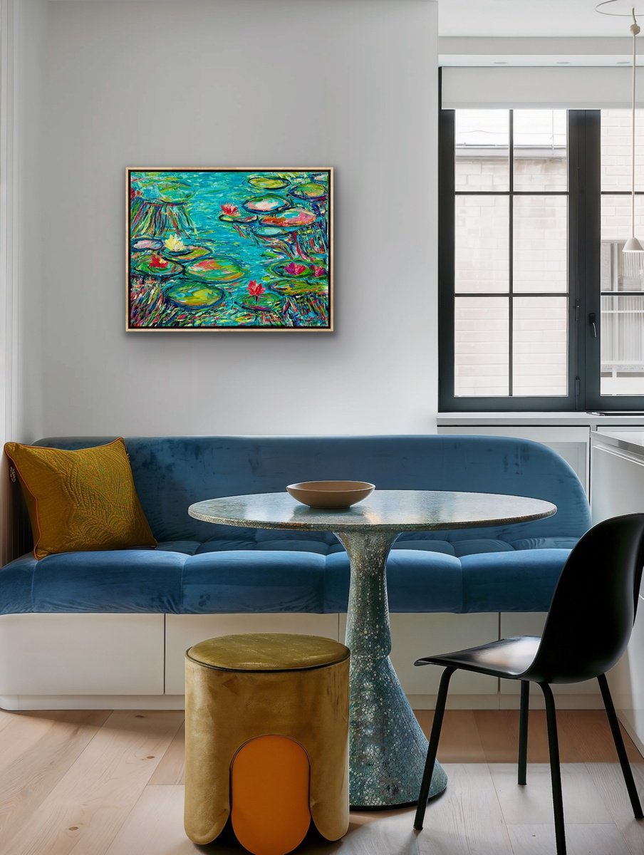 Expressive Abstract Oil Painting By Julia Borg, 35 X 28", "Dancing Reflections", Original Artwork