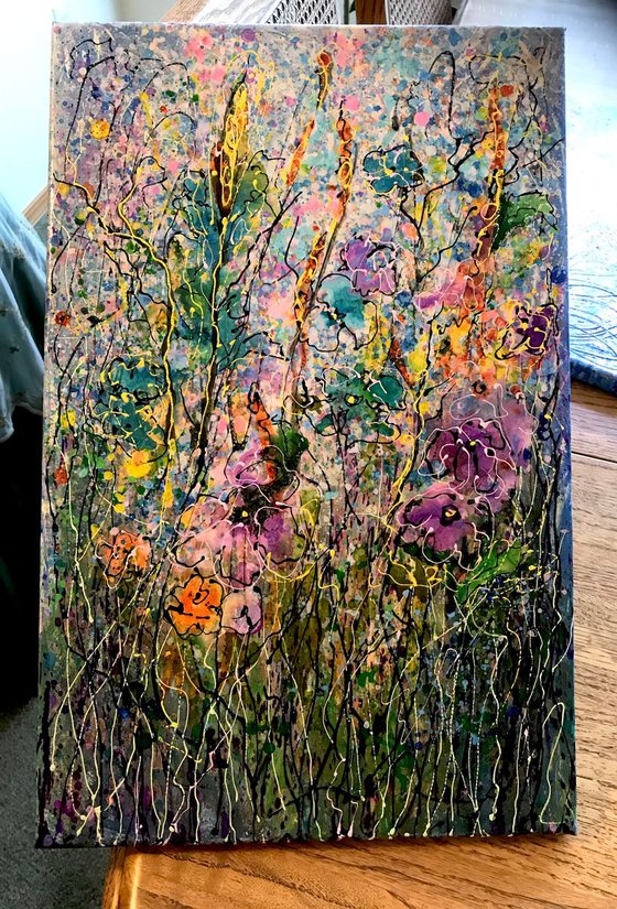 Tall Grass Splatter Floral Abstract  #2 by Olena Art
