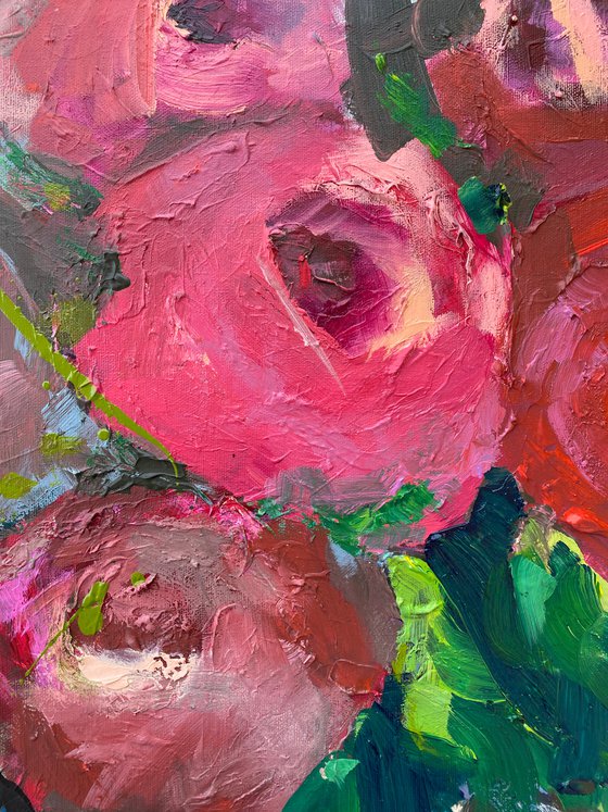 ROSES IN VASE-original painting on canvas