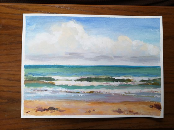 "Seascape" (acrylic on paper painting) (11x15x0.1'')
