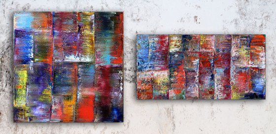 "Stone Cold Series" - SPECIAL PRICE + FREE USA SHIPPING - Original Extra Large PMS Abstract Diptych Oil Paintings On Canvas - 66" x 30"