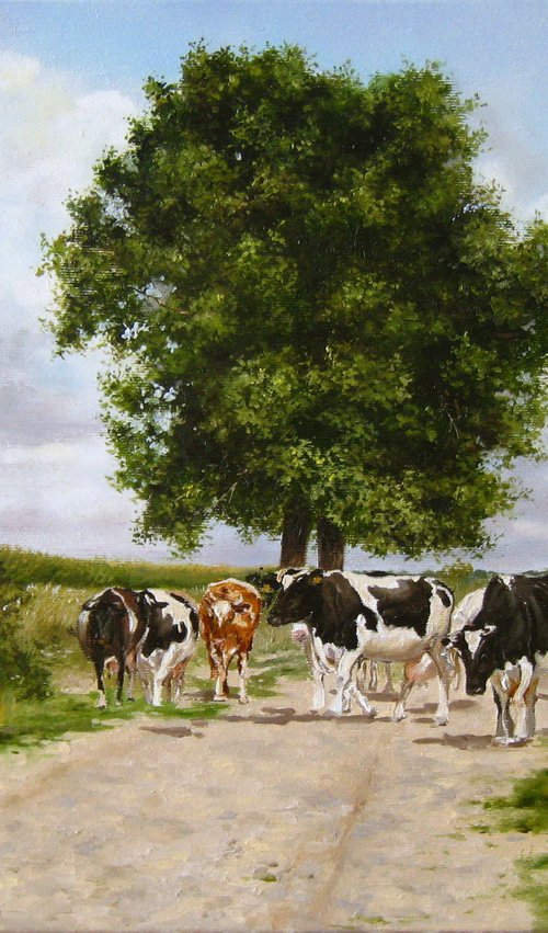Cow Herd, Pastoral Farm Scene by Natalia Shaykina