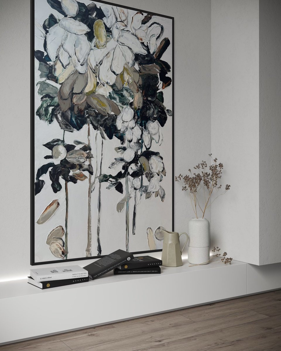 Impressionistic Botanical Acrylic Painting By Tetiana Hutsul, 37 X 61", Invisible Healing. Floral Art, Original Artwork