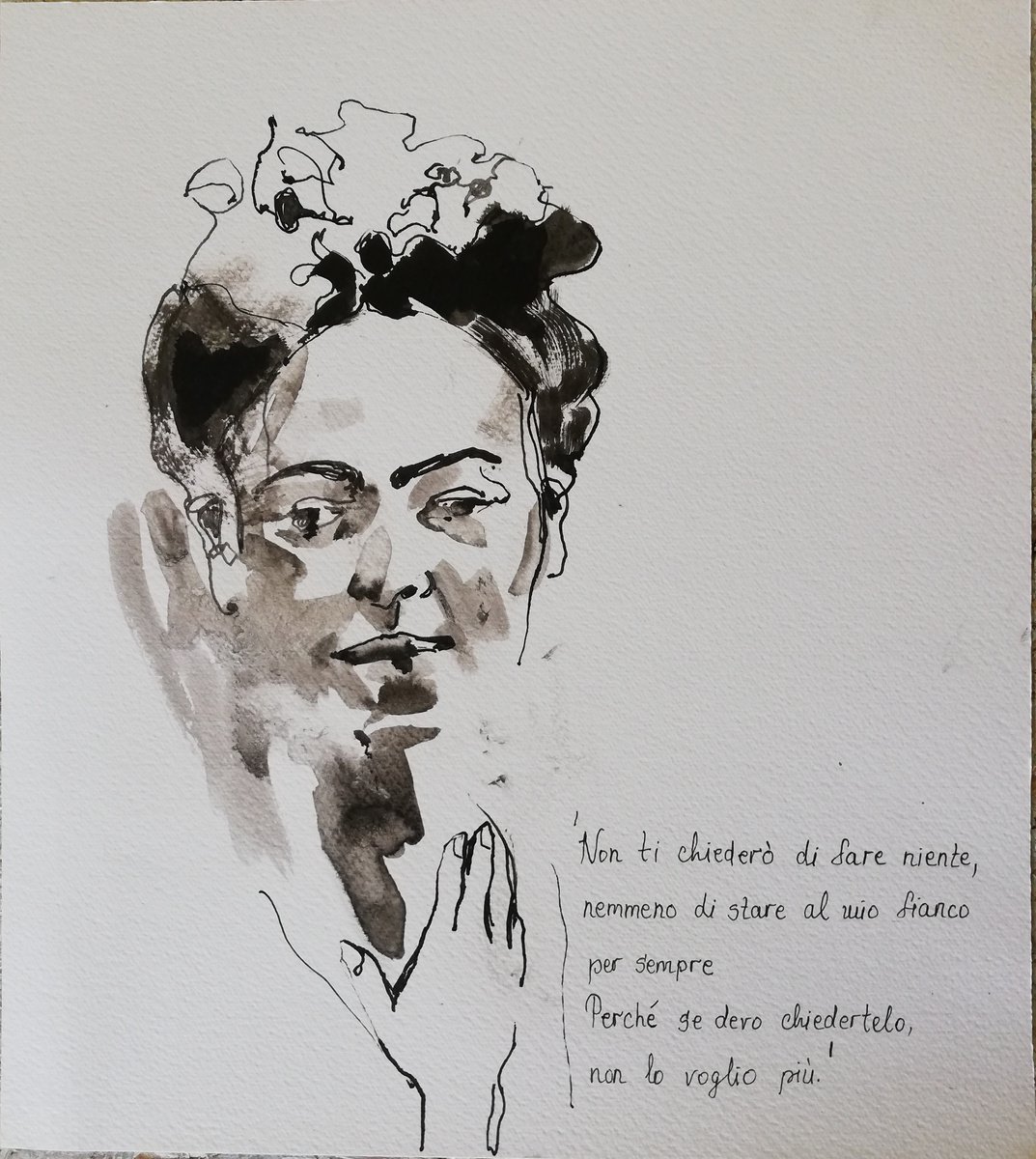 Impressionistic Portrait Ink Drawing By Jelena Djokic, 11 X 13, Frida, Original Artwork