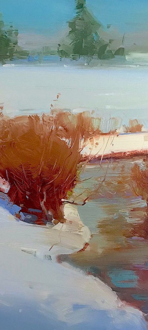 Winter Mood, Landscape oil painting, Handmade artwork by Vahe Yeremyan