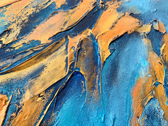 COMMISSIONED ARTWORK FOR M N-K - Blue Planet #2 - XL LARGE,  TEXTURED ABSTRACT ART – EXPRESSIONS OF ENERGY AND LIGHT. READY TO HANG!