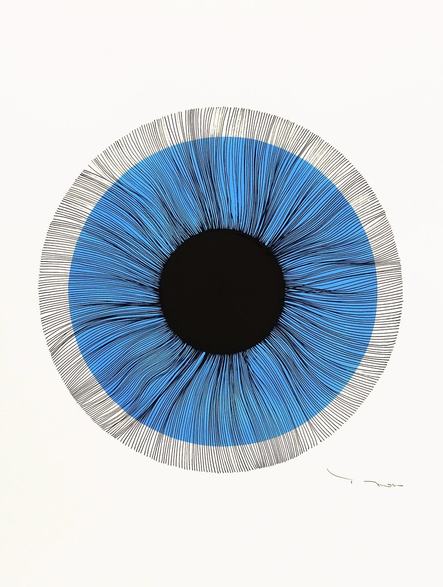 Abstract Ink Drawing By Tehos, 20 X 26", Black Eye 2024-C02.. Tehos, Original Artwork