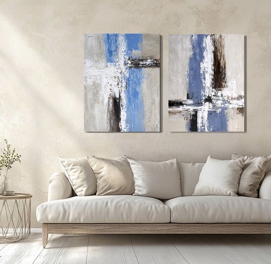 Blue Structural Passage Diptych set