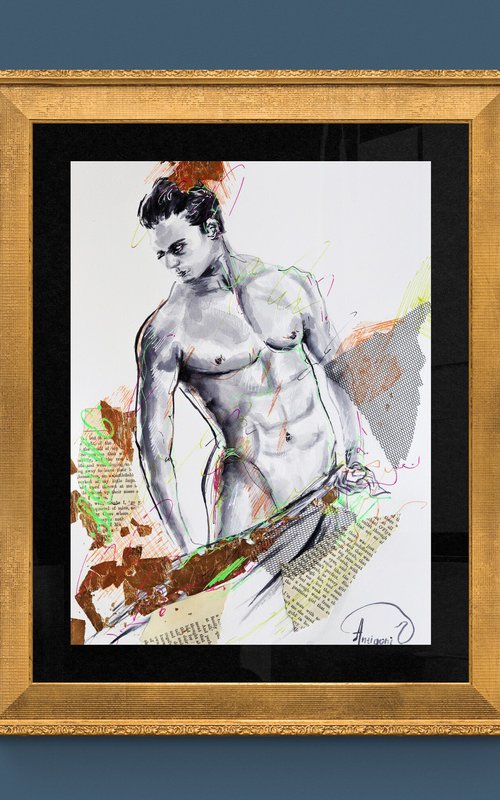 David - Nude Man Watercolor Painting by Antigoni Tziora