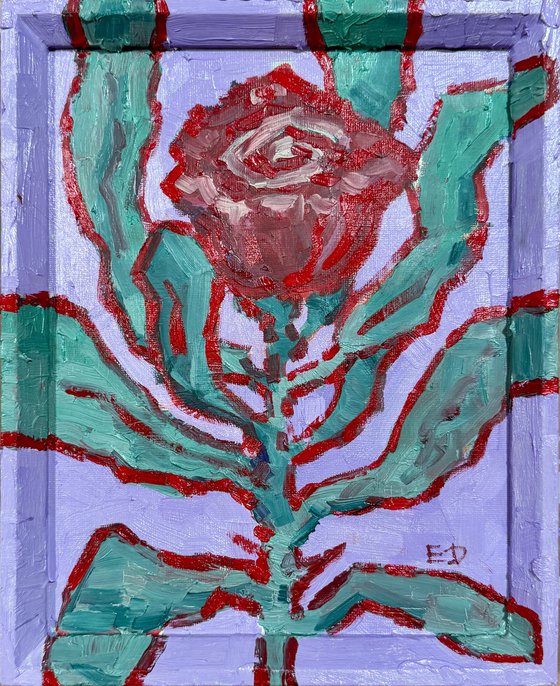 Red flower on violet | framed