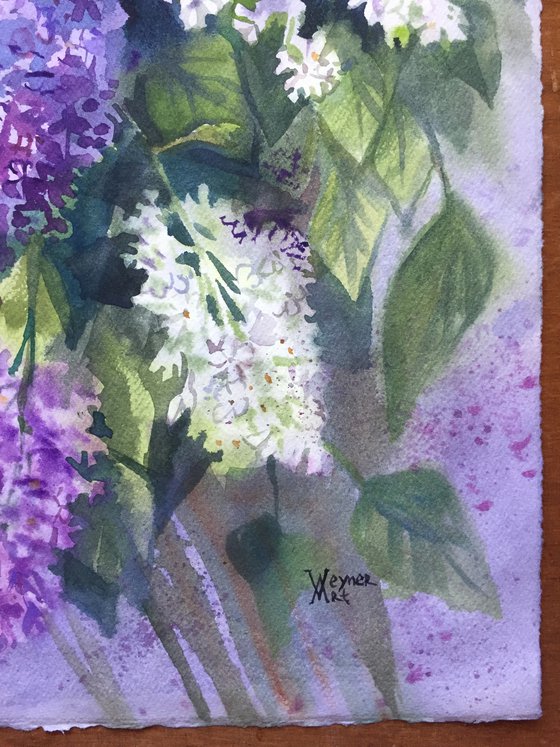 Lilac bouquet. Summer flowers painting