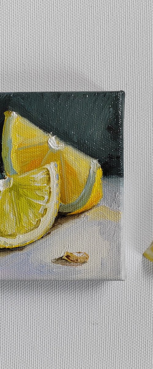 Lemon slices mini oil painting by Leyla Demir
