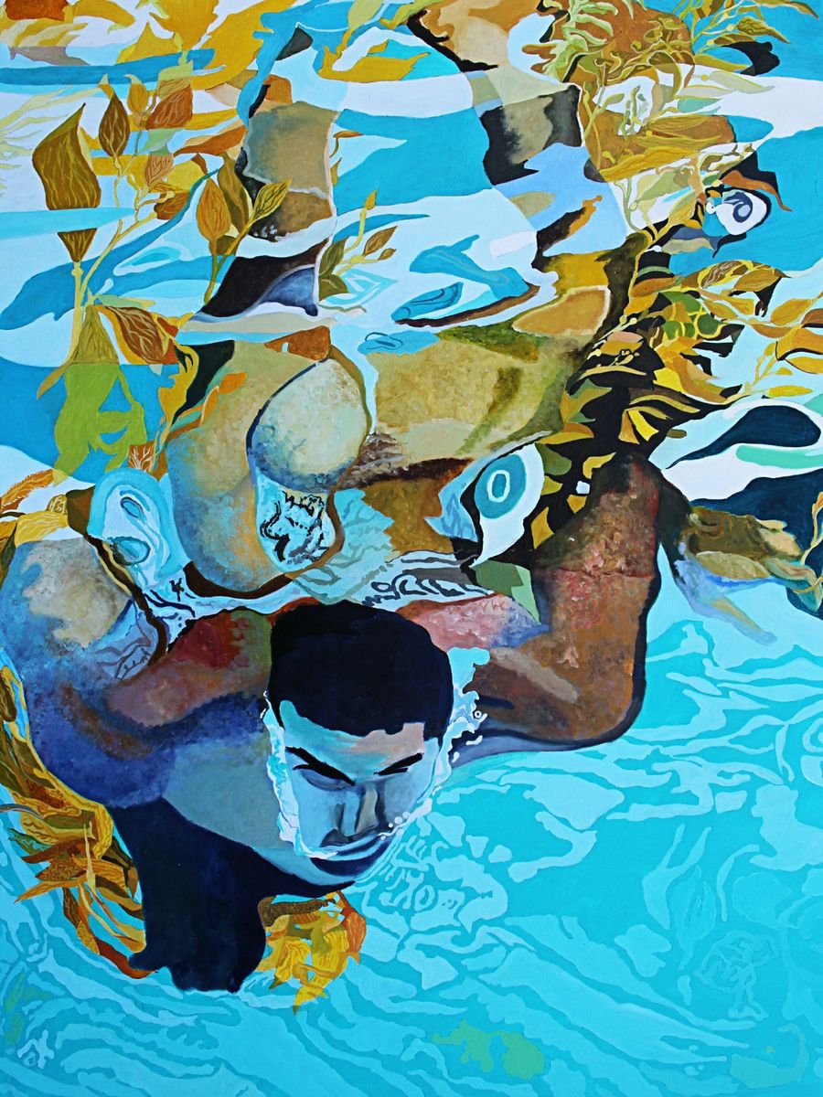 Painting on us. Two man in the swimming-Pool картина.