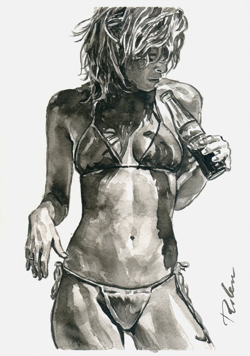 Urban And Pop Portrait Ink Drawing By Tashe, 8 X 12", Hotty, Original Artwork