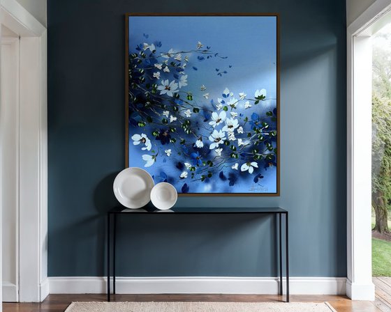 Pearl Roses in Blue Silence