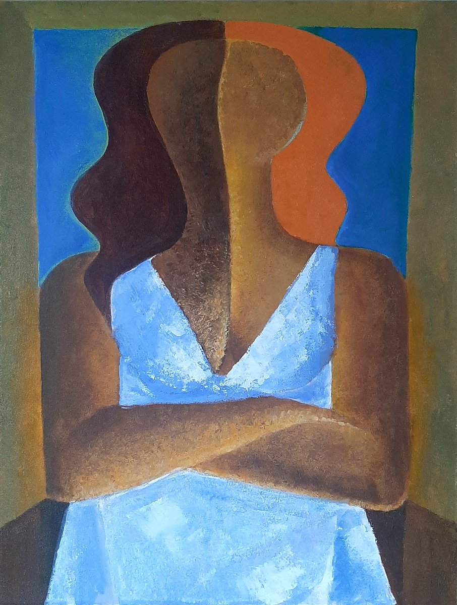 Organic Portrait Acrylic Painting By Vadim Vaskovsky, 18 X 24", Kind Eyes, Original Artwork