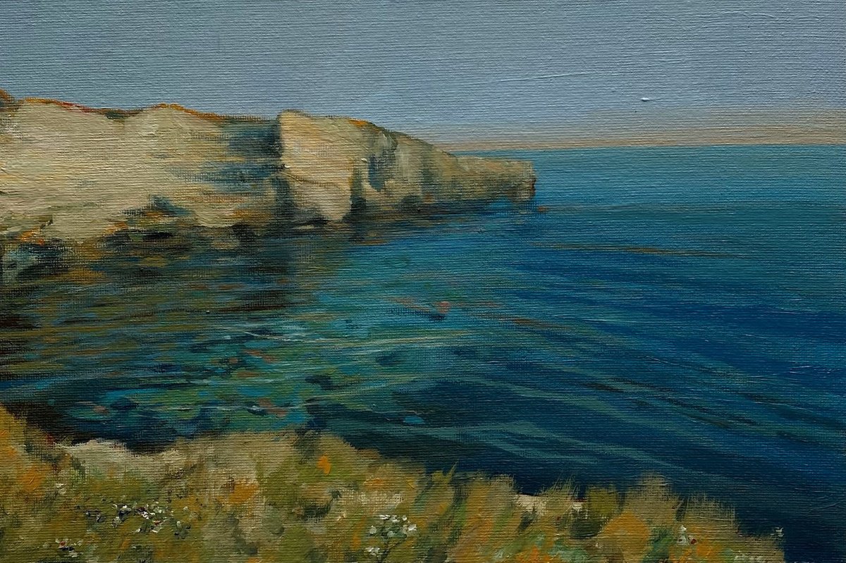 Impressionistic Landscape Oil Painting By Bohdan Vykhrenko, 12 X 8, White Shore, Original Artwork