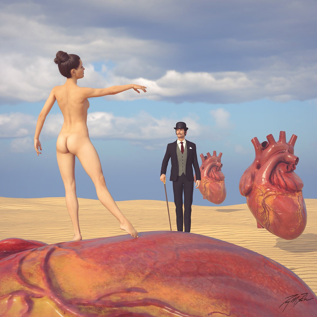 Surrealistic Portrait Giclee Print By Tony Fowler, 29 X 29", Battlefield, Original Artwork