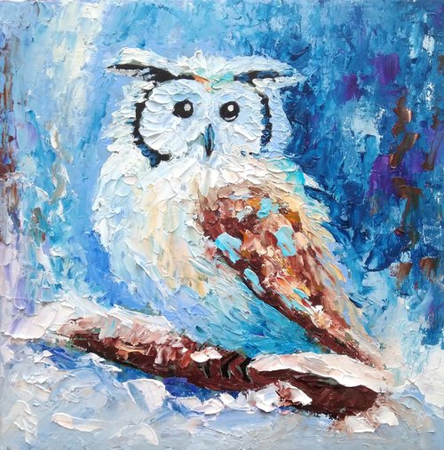 Owl Painting Original Art Bird Artwork Mini Wall Art by Yulia Berseneva