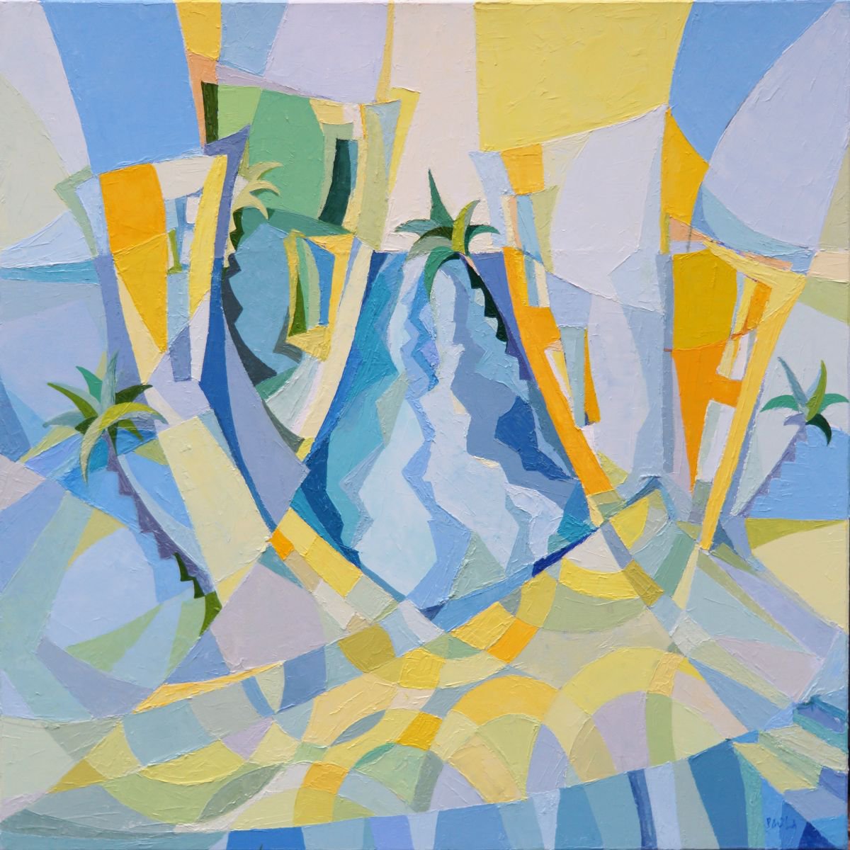 Geometric Painting , View From Frishman Beach By Paola Minekov, 30 X 30, Artwork For Sale On Artfinder