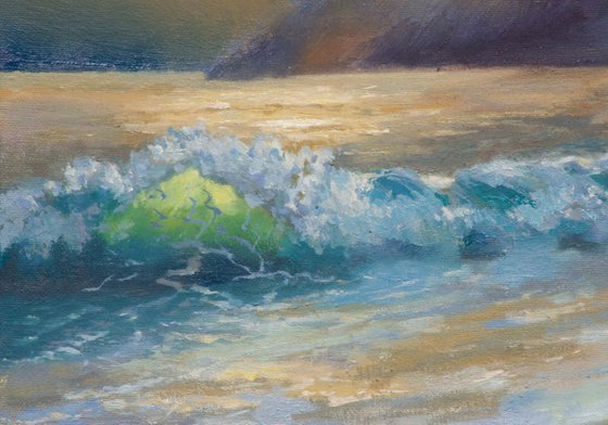 Sea Landscape painting, Seascape painting 20", Sunset&Sea Realistic oil paintings, Yacht Beach Art, Free Shipping