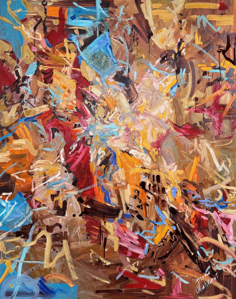 Abstract Oil Painting By Diana Malivani, 47 X 59, Jazz Party, Original Artwork