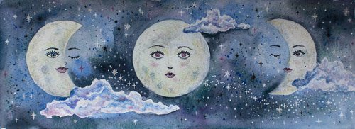 Moon phases watercolor illustration by Liliya Rodnikova