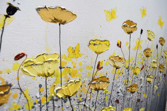 Yellow Burst of Poppies and Butterflies