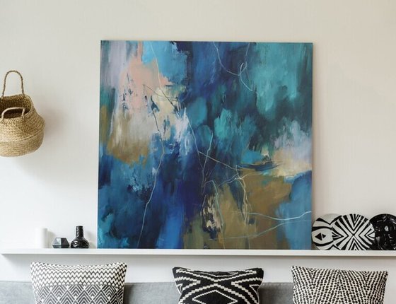 "Consonance" Navy teal brown abstract art