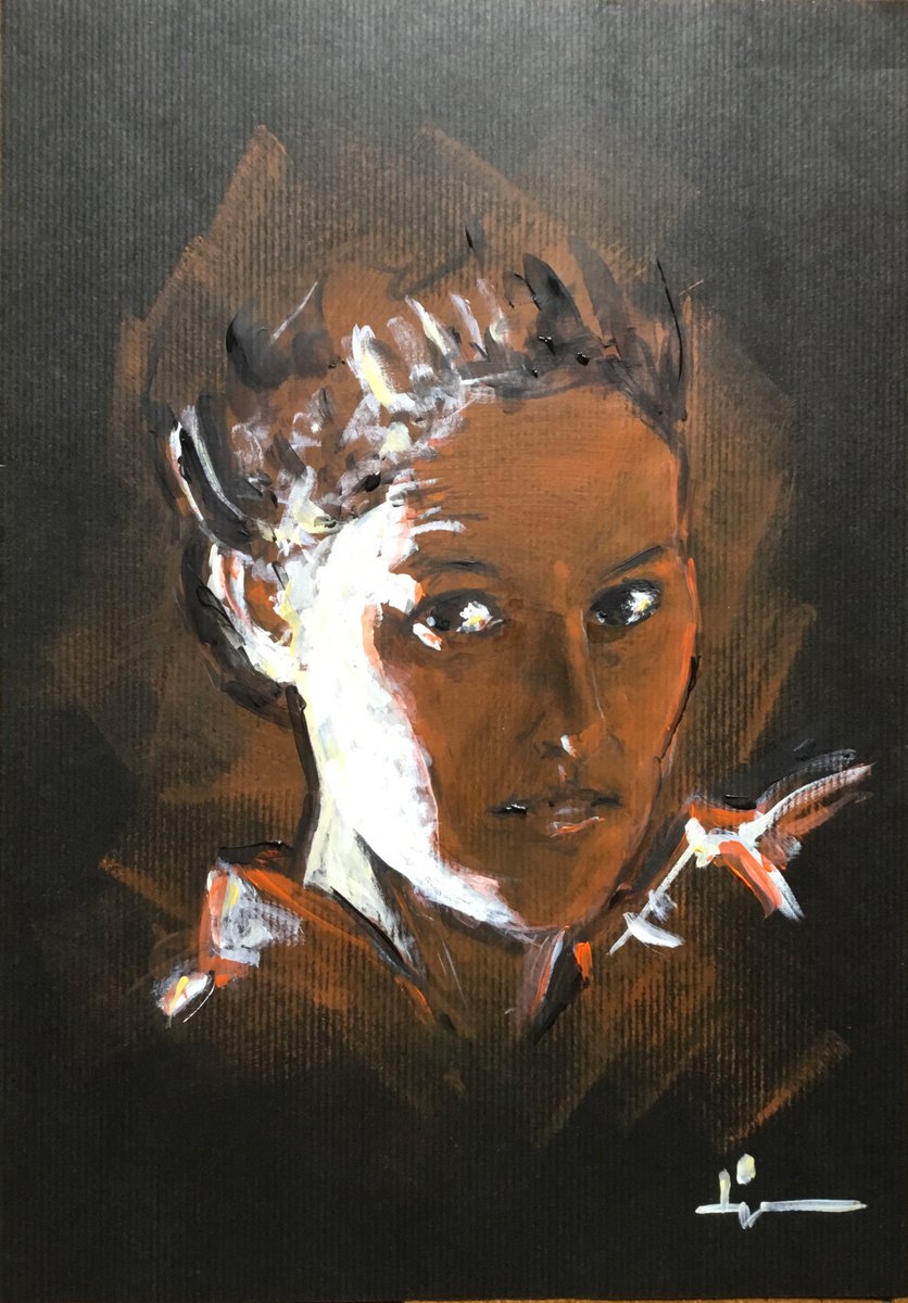 Expressive Portrait Acrylic Painting By Dominique Deve, 11 X 17, Contrast Study, Original Artwork