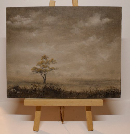 Sepia Farmland 8x10" Original Landscape Painting On Canvas Board by Pip Walters