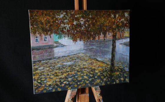 Rainy day - autumn cityscape painting