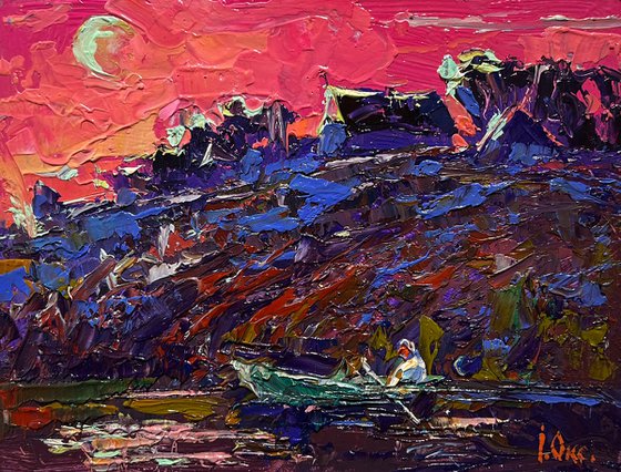 Crimson evening by the river