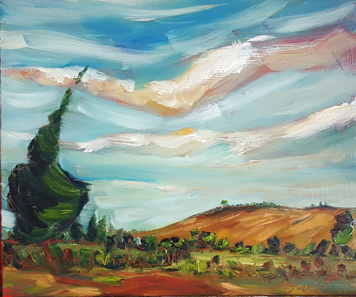 Golden fields and blue Skies over Wicklow, Ireland by Niki Purcell - Irish Landscape Painting